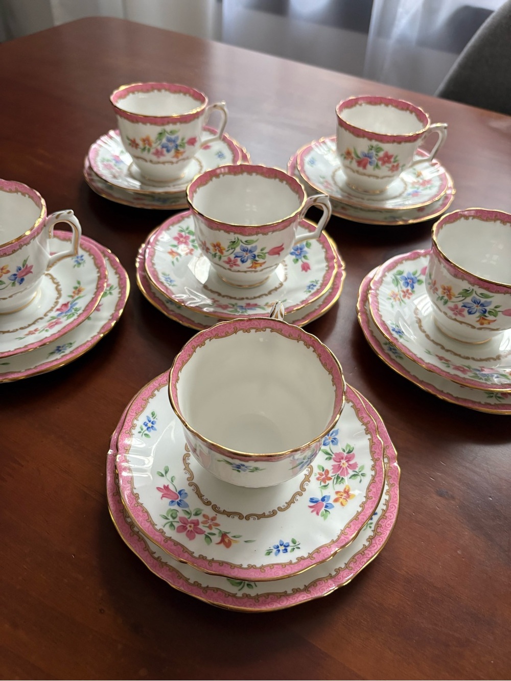 Crown Staffordshire 18pc F16165 fine bone china teacup saucer tea & cake for 6